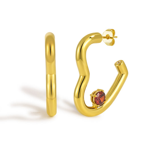 Crimson Heart Hoop Earrings