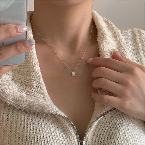 Holiday Shell Pearl Silver Necklace