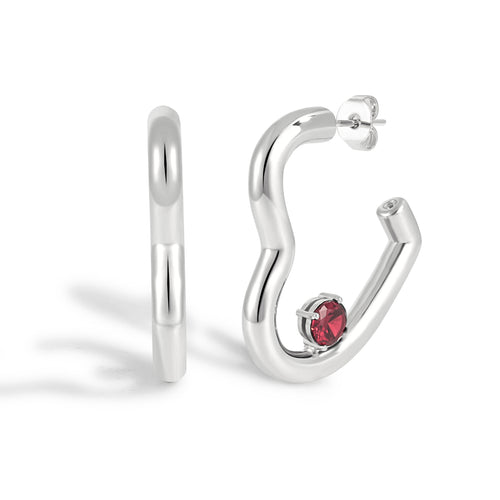 Crimson Heart Hoop Earrings