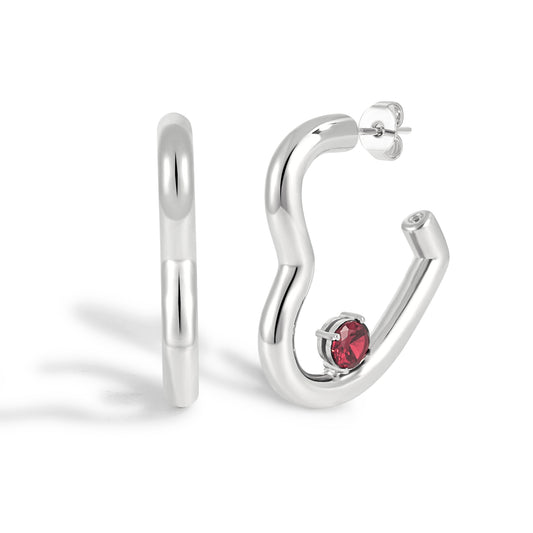 Crimson Heart Hoop Earrings