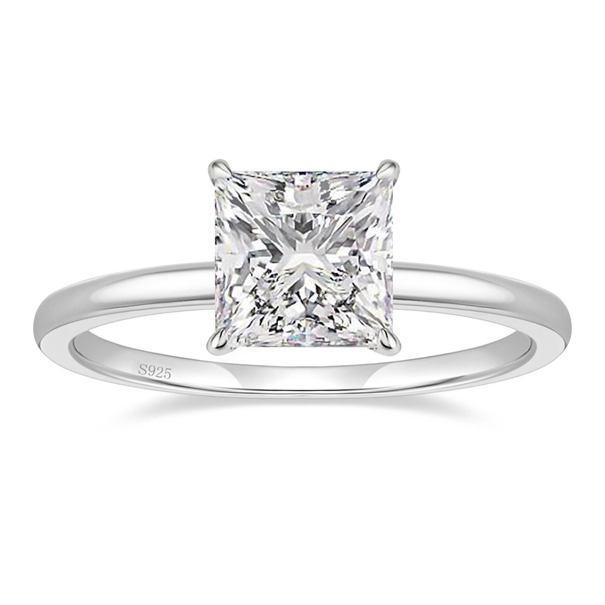 Ringsmaker 2Ct 925 Sterling Silver Women Rings Princess Cut Cubic Zirconia CZ Engagement Bands