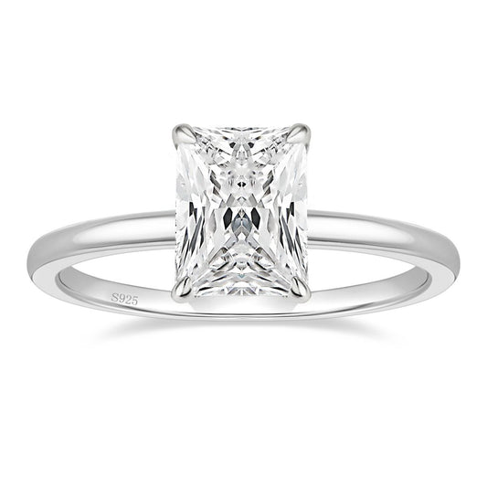 Ringsmaker 3Ct 925 Sterling Silver Rings Radiant Cut Solitaire Cubic Zirconia CZ Women Engagement Bands