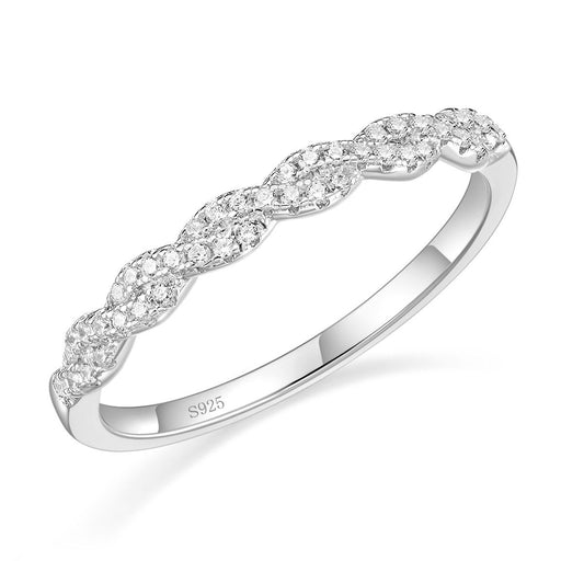 Ringsmaker 925 Sterling Silver Ring Women Cubic Zirconia Twisted Rope Eternity Ring