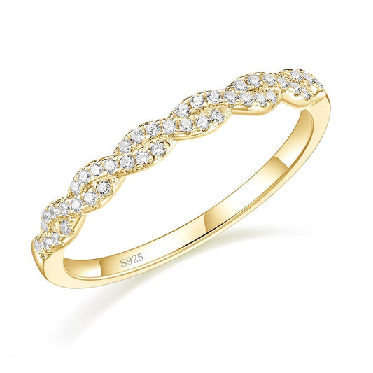 Ringsmaker 14k Gold Plated 925 Sterling Silver Ring Women Cubic Zirconia Twisted Rope Eternity Ring