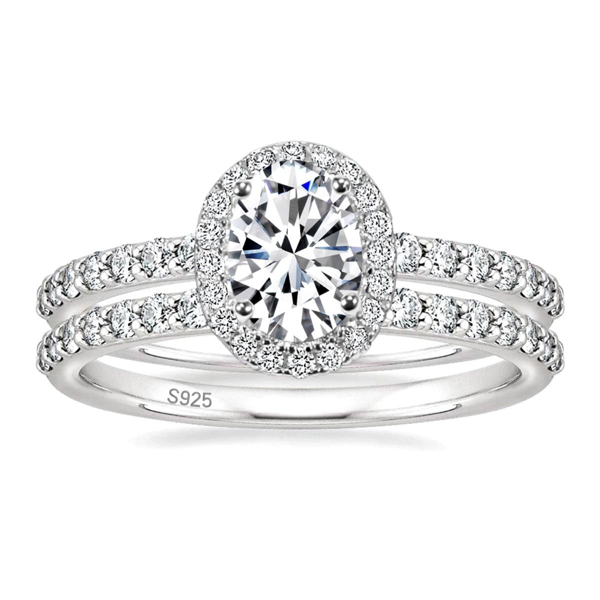 1.5CT 925 Sterling Silver Bridal Rings Sets Oval Cubic Zirconia Halo CZ sold Engageme