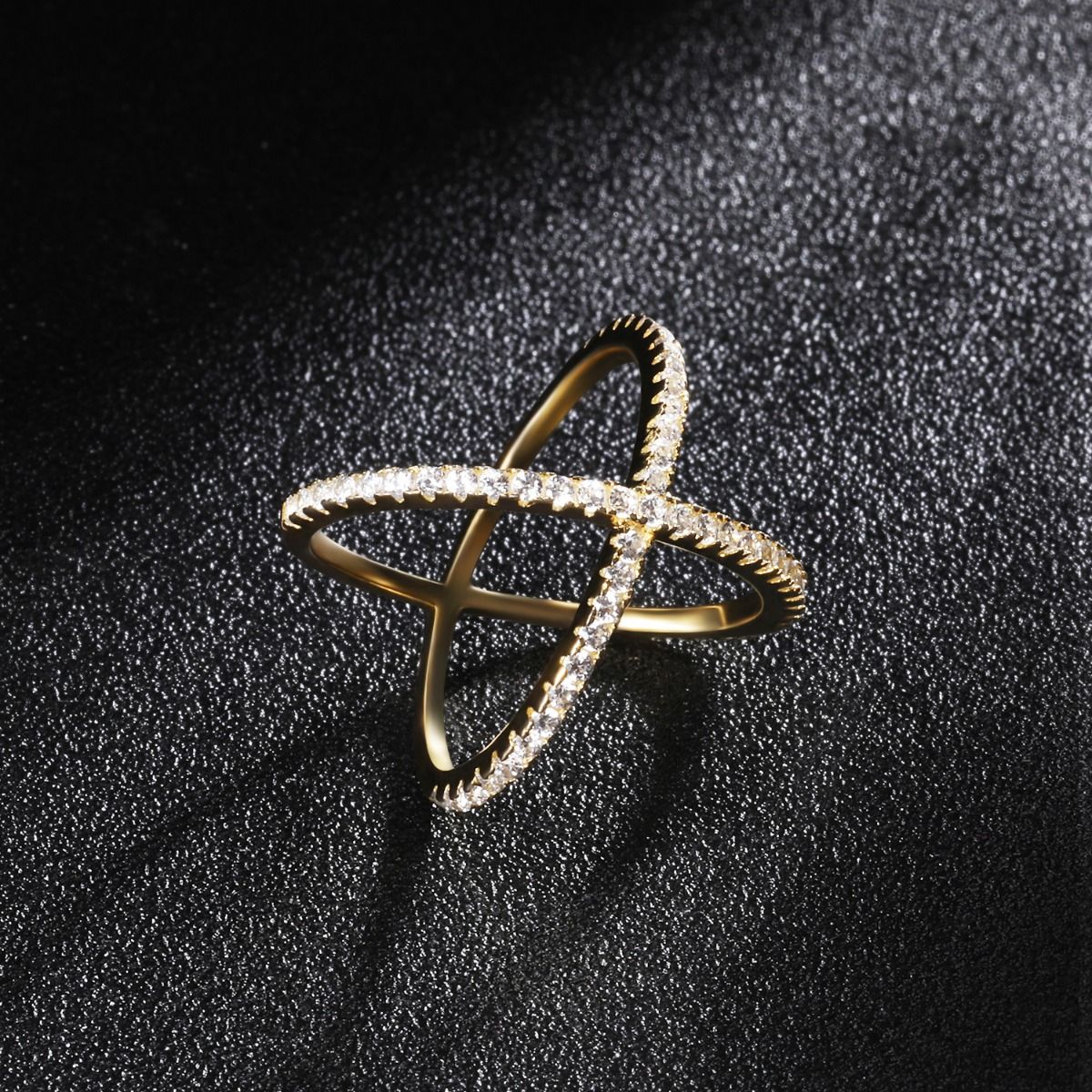 Ringsmaker 18K Gold Plated 925 Sterling Silver X Shape Cross Design Cubic Zircon Ring Women Wedding Bands