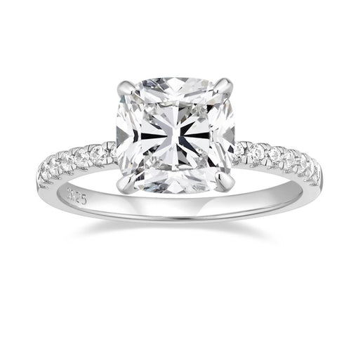 Ringsmaker 3.5Ct 925 Sterling Silver Rings Cushion Cut Cubic Zirconia CZ Women Engagement Rings