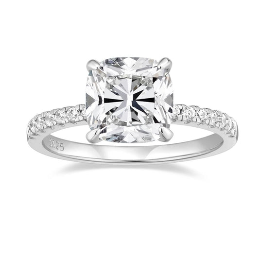 Ringsmaker 3.5Ct 925 Sterling Silver Rings Cushion Cut Cubic Zirconia CZ Women Engagement Rings