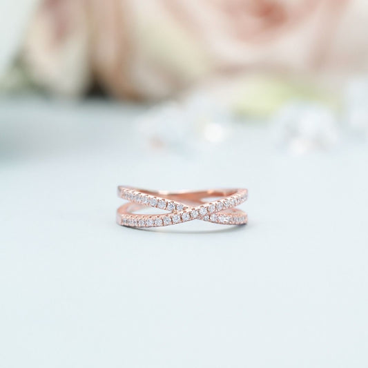 Ringsmaker 925 Sterling Silver X Cross Ring Cubic Zirconia CZ Rose Gold Women Wedding Bands