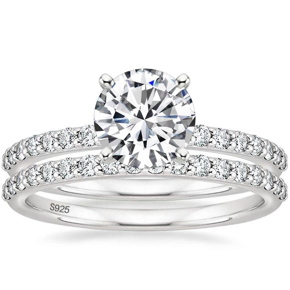 Ringsmaker 1.25CT 925 Sterling Silver Bridal Ring Sets Round CZ Women Promise Wedding Bands