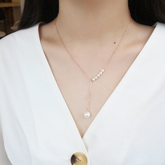 Round Shell Pearls Y Shape Necklace