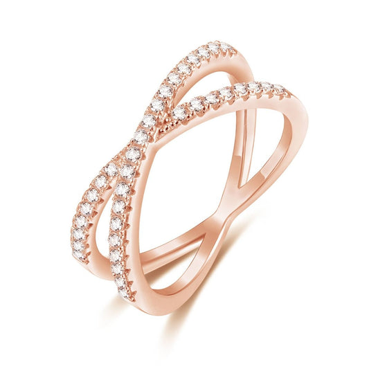 Ringsmaker 925 Sterling Silver X Cross Ring Cubic Zirconia CZ Rose Gold Women Wedding Bands