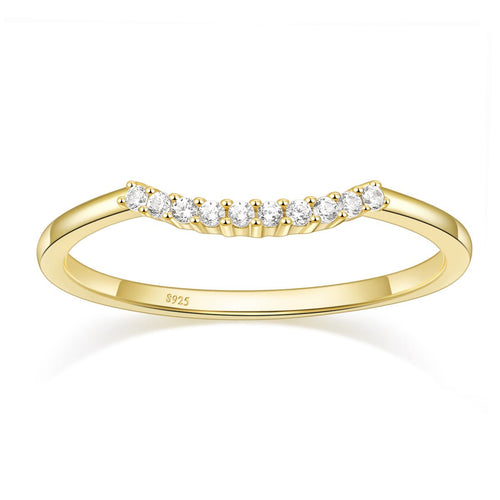 Ringsmaker 925 Sterling Silver 14K Gold Plated CZ Eternity Rings Women Curved Stackable Ring