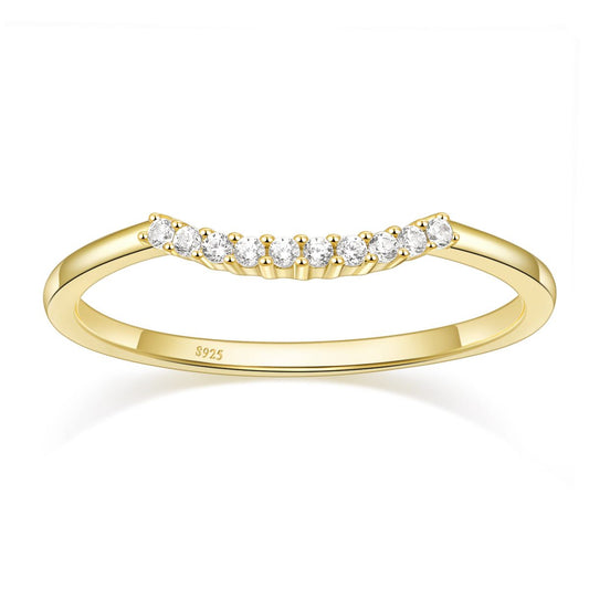 Ringsmaker 925 Sterling Silver 14K Gold Plated CZ Eternity Rings Women Curved Stackable Ring