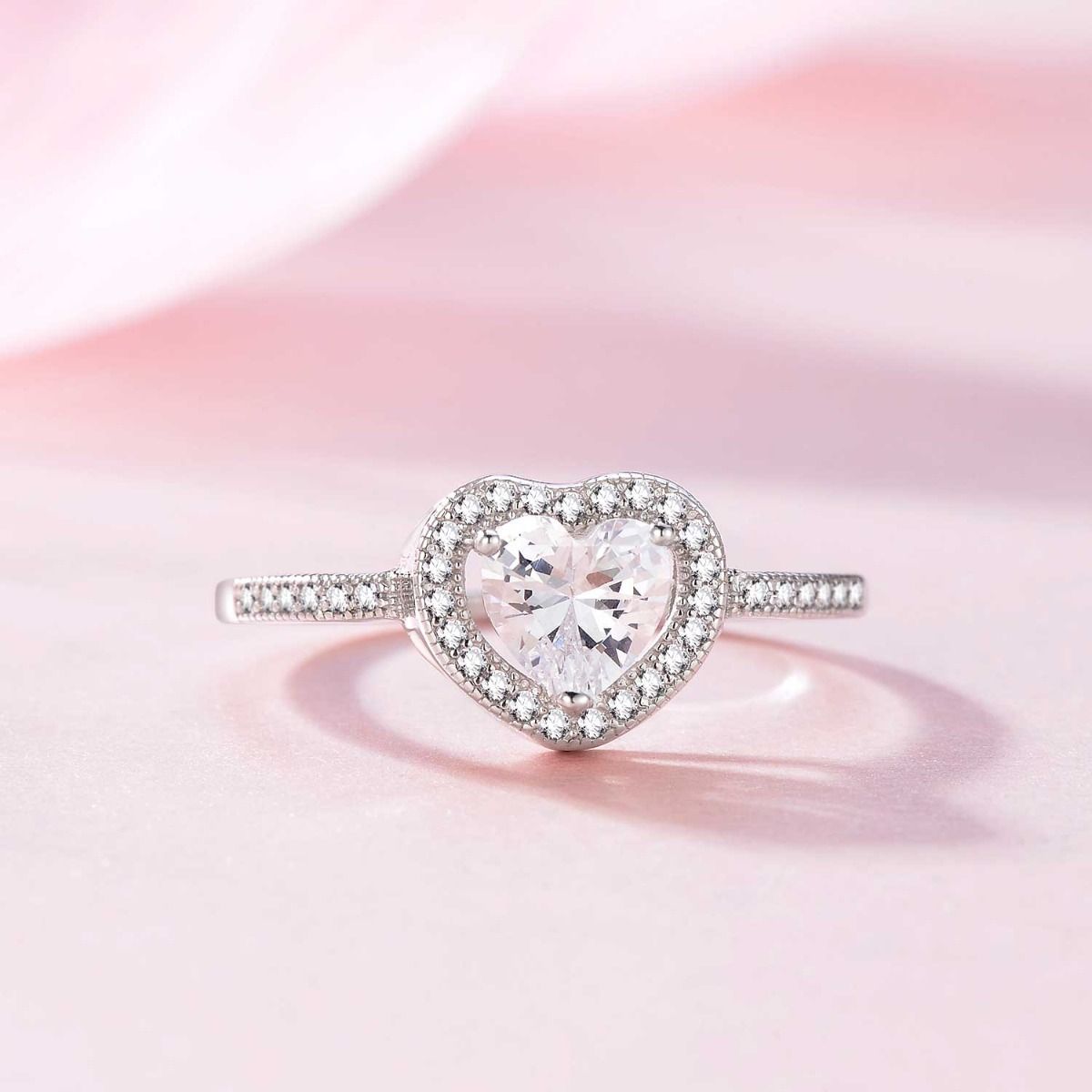 Ringsmaker 925 Sterling Silver Ring 3A Heart Cubic Zirconia Women Engagement Ring