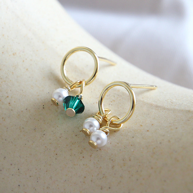 Asymmetry Shell Pearls Green Stud Earrings