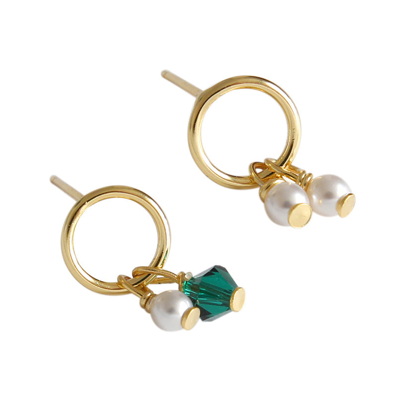 Asymmetry Shell Pearls Green Stud Earrings