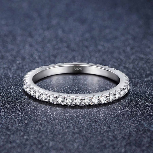 Ringsmaker Trendy 2mm 925 Sterling Silver Ring Women Cubic Zirconia Stackable Eternity Ring