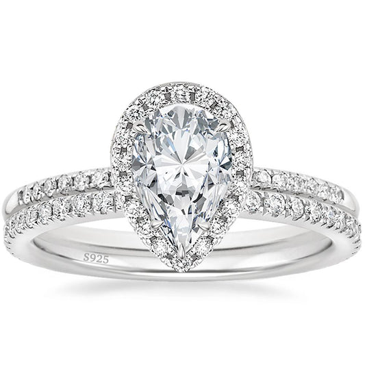 Ringsmaker 925 Sterling Silver Teardrop Bridal Rings Sets Cubic Zirconia Women Wedding Bands