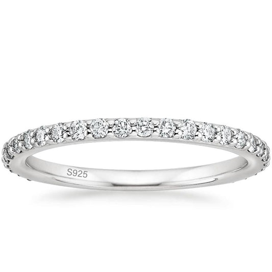 Ringsmaker Trendy 2mm 925 Sterling Silver Ring Women Cubic Zirconia Stackable Eternity Ring