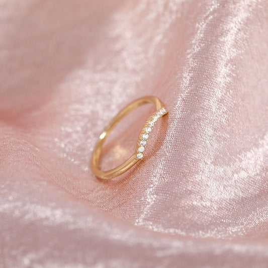 Ringsmaker 925 Sterling Silver 14K Gold Plated CZ Eternity Rings Women Curved Stackable Ring