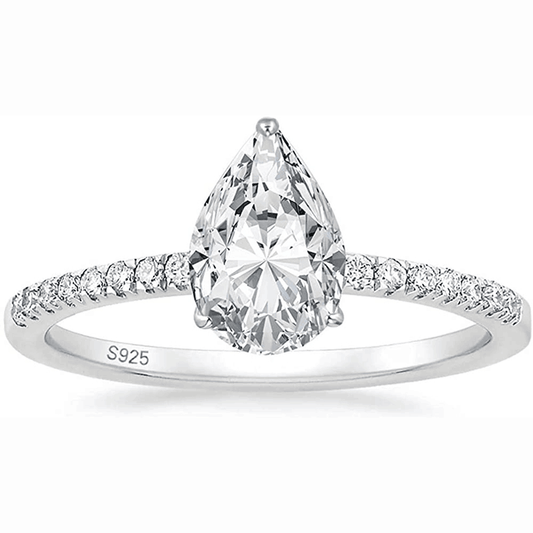 Ringsmaker 2Ct 925 Sterling Silver Rings Pear Cut Cubic Zirconia CZ Teardrop Women Engagement Bands