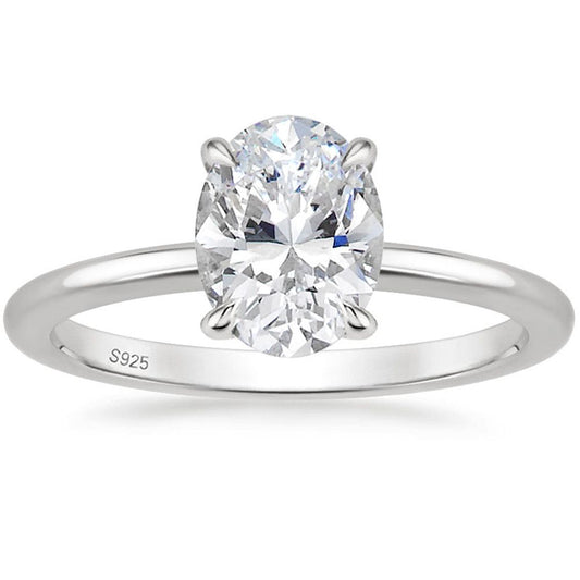 Ringsmaker 925 Sterling Silver Rings 3ct Oval Cut Zirconia Diamond Solitaire Ring Women Engagement Band