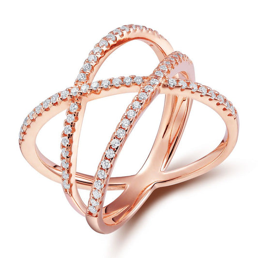Ringsmaker Rose Gold 925 Sterling Silver Ring Women X Shape Cross Cubic Zircon Wedding Bands